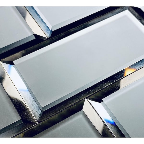 ABOLOS Blue Diamond Beveled Subway 3 in. x 6 in. Frosted Matte Glass Mirror Backsplash Wall Tile (14 sq. ft./Case)
