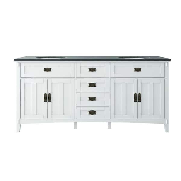 Artisan 72 in. Double Sink White Bath Vanity with Black Marble Top (Assembled)