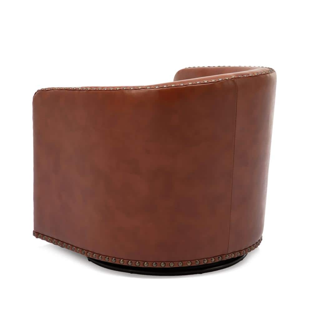 Caramel Faux Leather Swivel Barrel Accent Chair