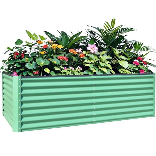 8 ft. x 4 ft. x 2 ft. Galvanized Steel Raised Garden Bed, Thickening Metal Planter Box, Green