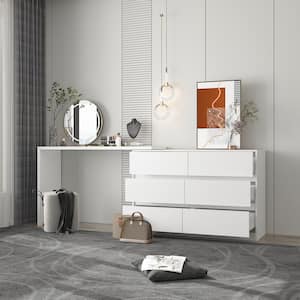 6-Drawer L-Shaped Chest of Drawers Cabinet with Rotatable Desktop 47.2 in. W x 51.2 in. D x 32.7 in. H
