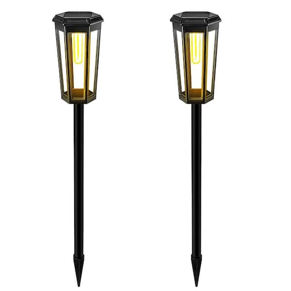 20 Lumen Black Weather Resistant Outdoor LED Solar Path Light Dusk to Dawn w/ Photocell Sensor Landscape Lights (2-Pack)