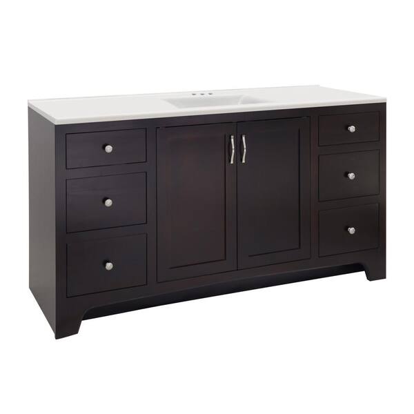 Design House 60 in. x 21 in. x 33.5 in. Bath Vanity in Espresso w/ 4 in. Solid White Centerset CM Contempo Vanity Top w/ Basin