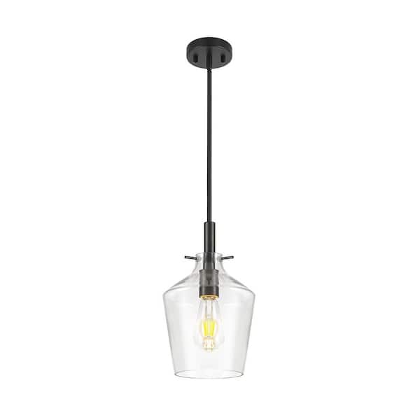 RayHome 60W 1-Light Matte Black Vintage Pendant Light with 7.88 in. Clear Glass for Kitchen Island Bedroom
