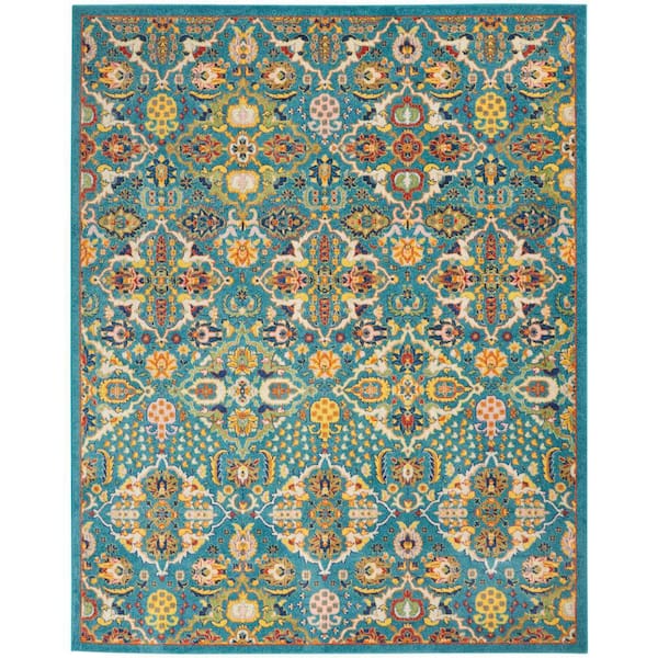 Nourison Allur Turquoise Ivory 8 ft. x 10 ft. Bohemian Area Rug
