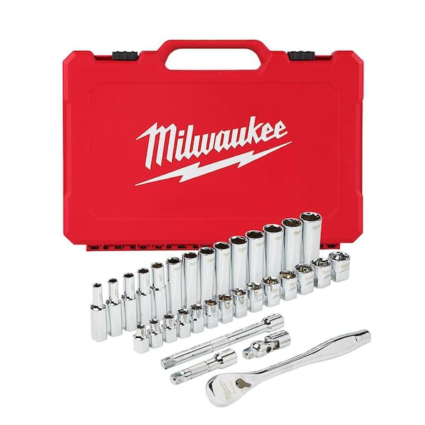 Milwaukee 3 8 in. Drive Metric Ratchet and Socket Mechanics Tool Set 32 Piece 48 22 9508 The Home Depot