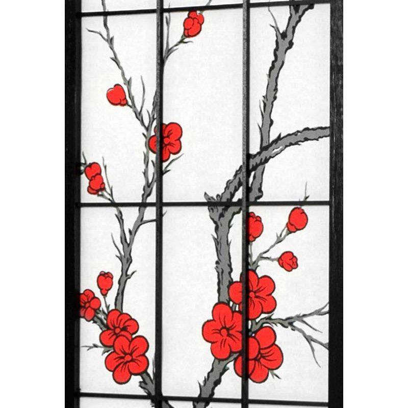 6 Ft Black Shoji Screen with Cherry Blossom Print