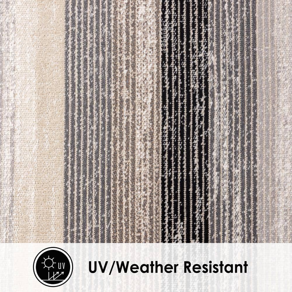 Gray and Mustard Striped Rectangular Indoor/Outdoor Area Rug