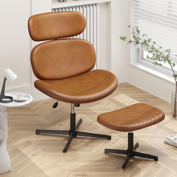 Bestier Modern Brown PU Leather Swivel Chair with Ottoman Lounge Chair Recliner Occasional Chair for Living Room and Office