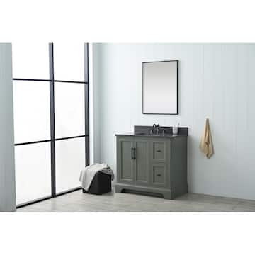 Chambery 36 in. W x 22 in. D x 34.5 in. H Single Sink Freestanding Bath Vanity in Vintage Green with Stone Top in Black