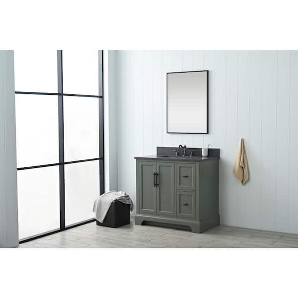 Chambery 36 in. W x 22 in. D x 34.5 in. H Single Sink Freestanding Bath Vanity in Vintage Green with Stone Top in Black