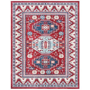 Kazak Red/Blue 8 ft. x 10 ft. Border Persian Oriental Area Rug