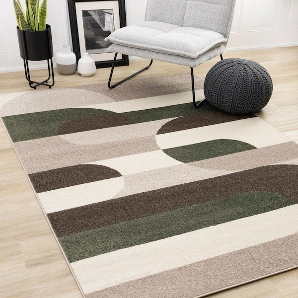 Eluna Collections 5 ft. x 8 ft. Beige Geometric, Tonal/Solid Indoor Area Rug
