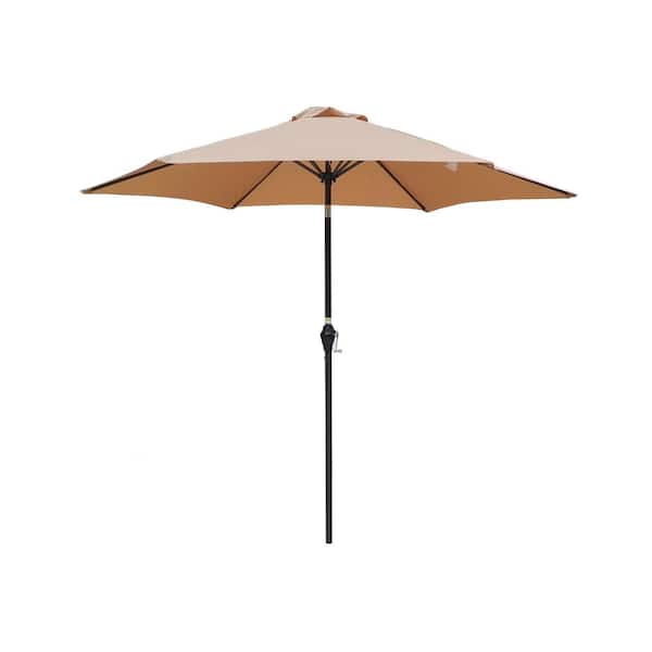 maocao hoom 9 ft. Market Round Outdoor Patio Umbrella with Push Button Tilt and Crank in Brown