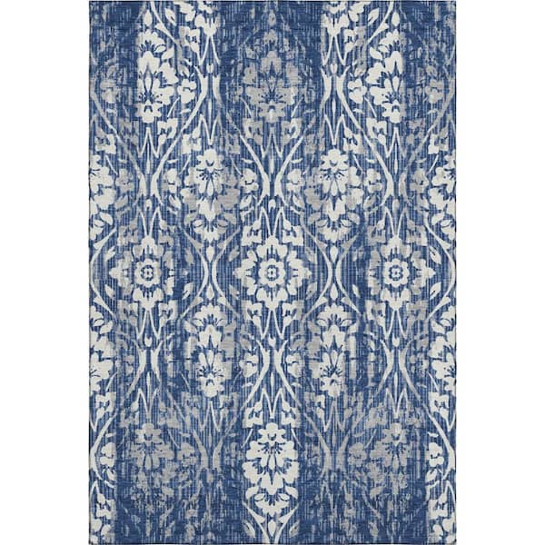 Mayfield Premium Machine Washable Abstract AMF2482 Navy 8 ft. x 10 ft. Area Rug
