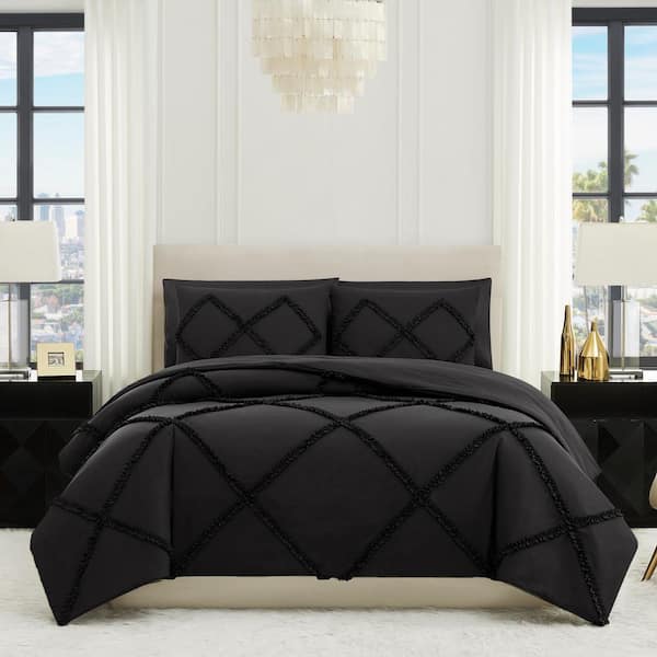 JUICY COUTURE Diamond Ruffle 3-Pcs Black King Reversible Comforter Set