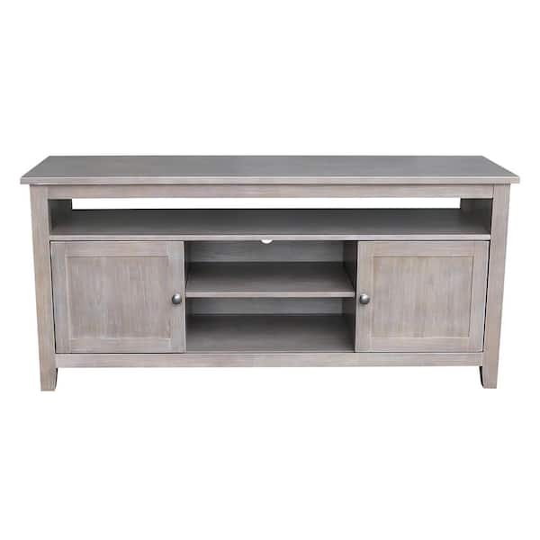 57 in. Weathered Taupe Gray Wood TV Stand Fits TVs Up to 60 in. with Storage Doors