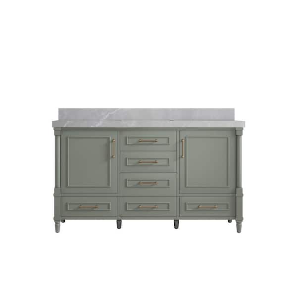 Willow Collections Hudson 60 in. W x 22 in. D x 36 in. H Single Sink Bath Vanity in Evergreen with 2 in. Pearl Gray Quartz Top