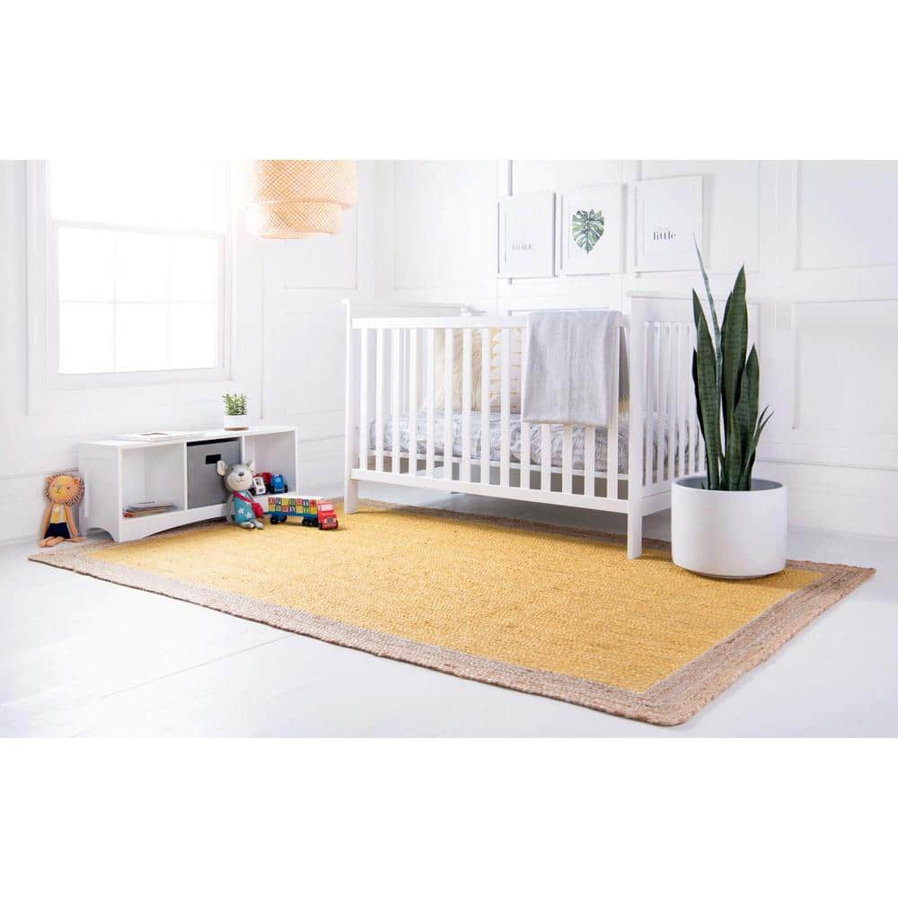 Hand-Braided Yellow & Natural Jute 6x9 Indoor Area Rug