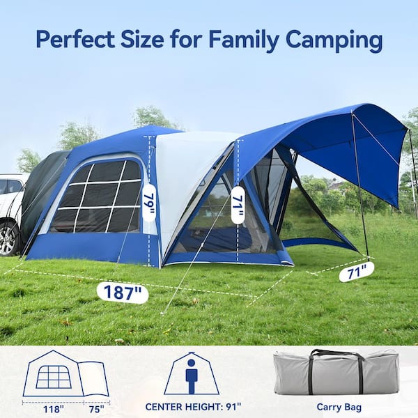 SUV Tent for Camping 6-8 Person Weatherproof Car Camping Tent Easy Set Up SUV Tailgate Tent 16 x 10 x 7.5 ft., Navy