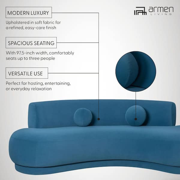 Armen Living Oakland 97.5 in. 3-Seater Sofa in Blue Fabric with