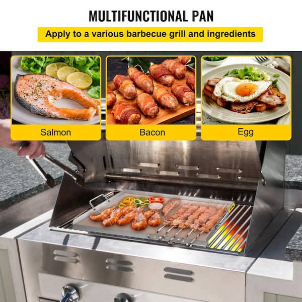 VEVOR Stainless Steel Griddle 18 in. x 16 in. Universal Flat Top Rectangular Grills with 2 Handles and Grease Groove, Silver