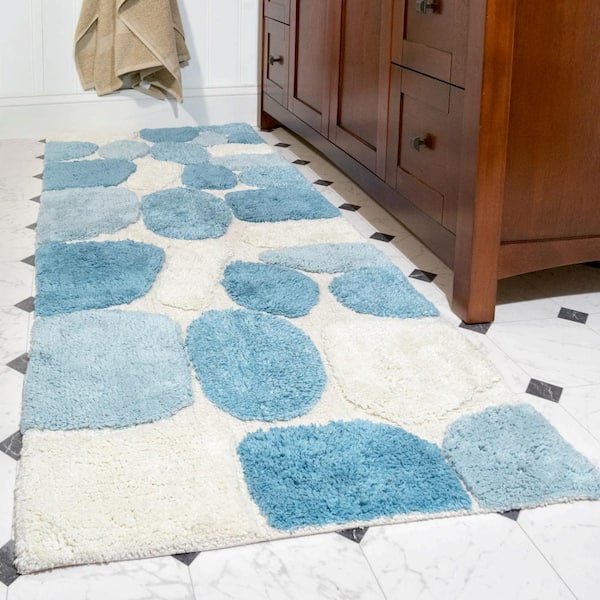 Bath Mat Runner Large Bathroom Rugs 24 X 40 Blue Absorbent Floor Foot Mat  Shaggy Microfiber Geometric Pad Shower Rug Runner, Blue