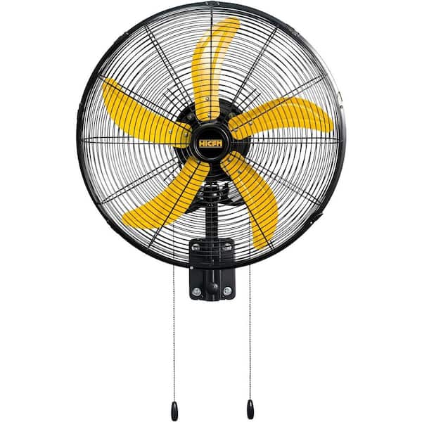 20 in. Oscillating Wall Fan, 4800 CFM High Velocity Industrial Mounted Wall Heavy-Duty Fans in Yellow with 3 Speeds