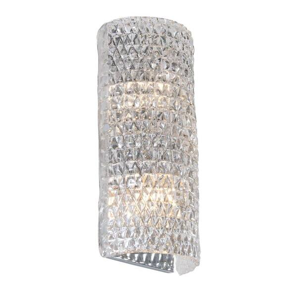 Alternating Current Correa 2-Light Polished Chrome Sconce with Diamond Plate Ice Glass