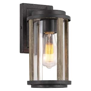 Morrison 60-Watt 1-Light Textured Black Traditional Wall Sconce with Seeded Shade, No Bulb Included