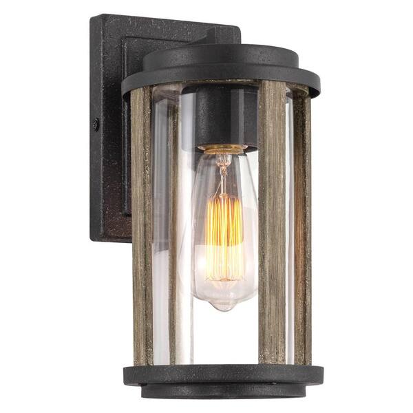 Kira Home Morrison 60-Watt 1-Light Textured Black Traditional Wall Sconce with Seeded Shade, No Bulb Included