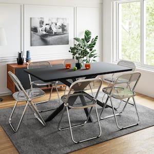 Lawrence 7-Piece Dining Set with Acrylic Foldable Chairs and Rectangular Table with Geometric Base, Transparent Black