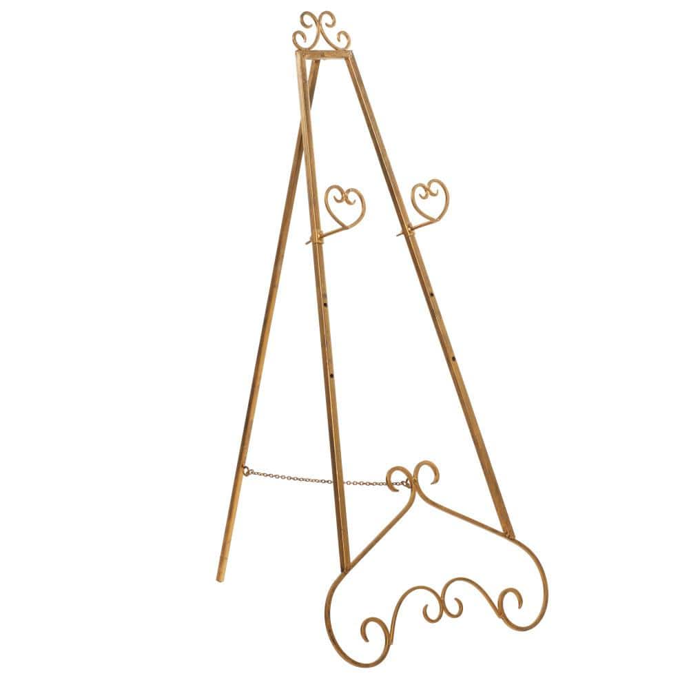 Gold Metal Scroll Adjustable Floor Easel with Chain Support