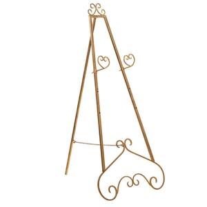 Gold Metal Large Free Standing Adjustable Display Stand Scroll Easel with Chain Support