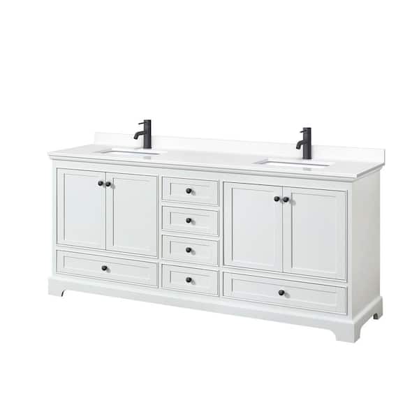 Wyndham Collection Deborah 80 in. W x 22 in. D x 35 in. H Double Bath Vanity in White with White Cultured Marble Top
