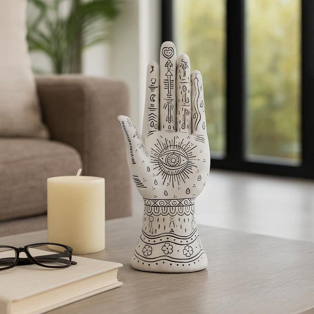 A021彫刻オブジェ Liv & Skye White 10 in. Resin Tattoo Hand Sculpture 18106-02 - The