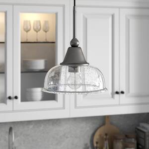 Magnolia 1-Light Aged Steel Pendant with Seeded Glass Shade