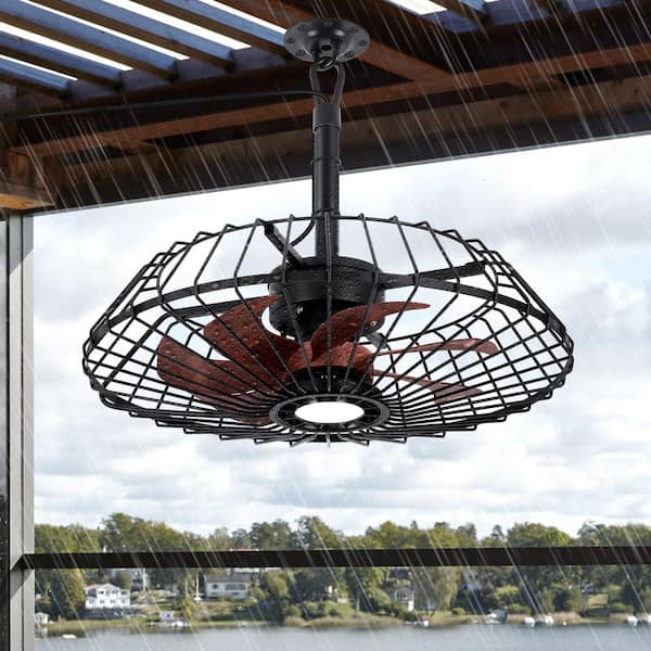 Seasonize 20 in. Outdoor Walnut Waterproof Caged Ceiling Fan Rope Hook ...