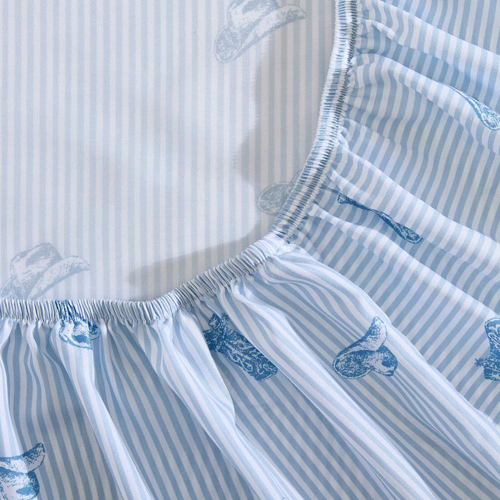 Full Blue Cowboy Pinstripe Microfiber Sheet Set