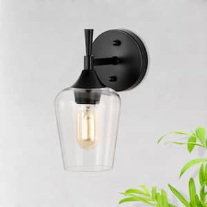 Arlo 5 in. 1-Light Matte Black Indoor Wall Sconce with Clear Glass Shade