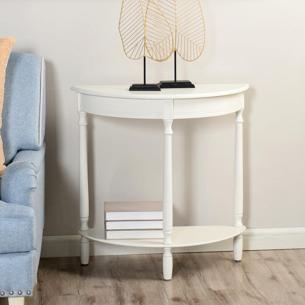 Tinsle 28.25 in. Farmhouse White Wood Round End Table