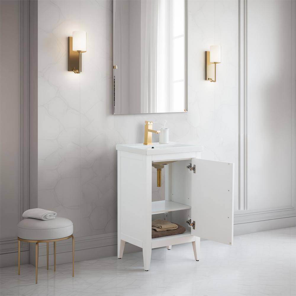 White and Golden Brushed Single Bathroom Vanity with Ceramic Top