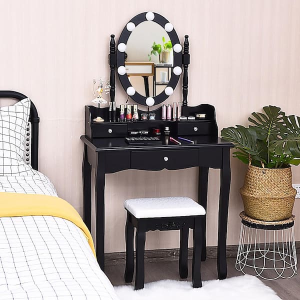 Black Trunk Vanity Dressing Table 10 Dimmable Bulbs Touch Switch 56.5 in. x 29.5 in. x 16 in.