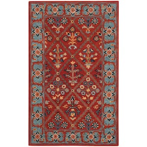 Heritage Red/Blue 3 ft. x 5 ft. Geometric Floral Border Area Rug
