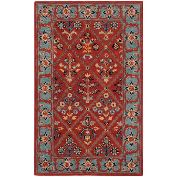 SAFAVIEH Heritage Red/Blue Doormat 3 ft. x 5 ft. Geometric Floral Border Area Rug