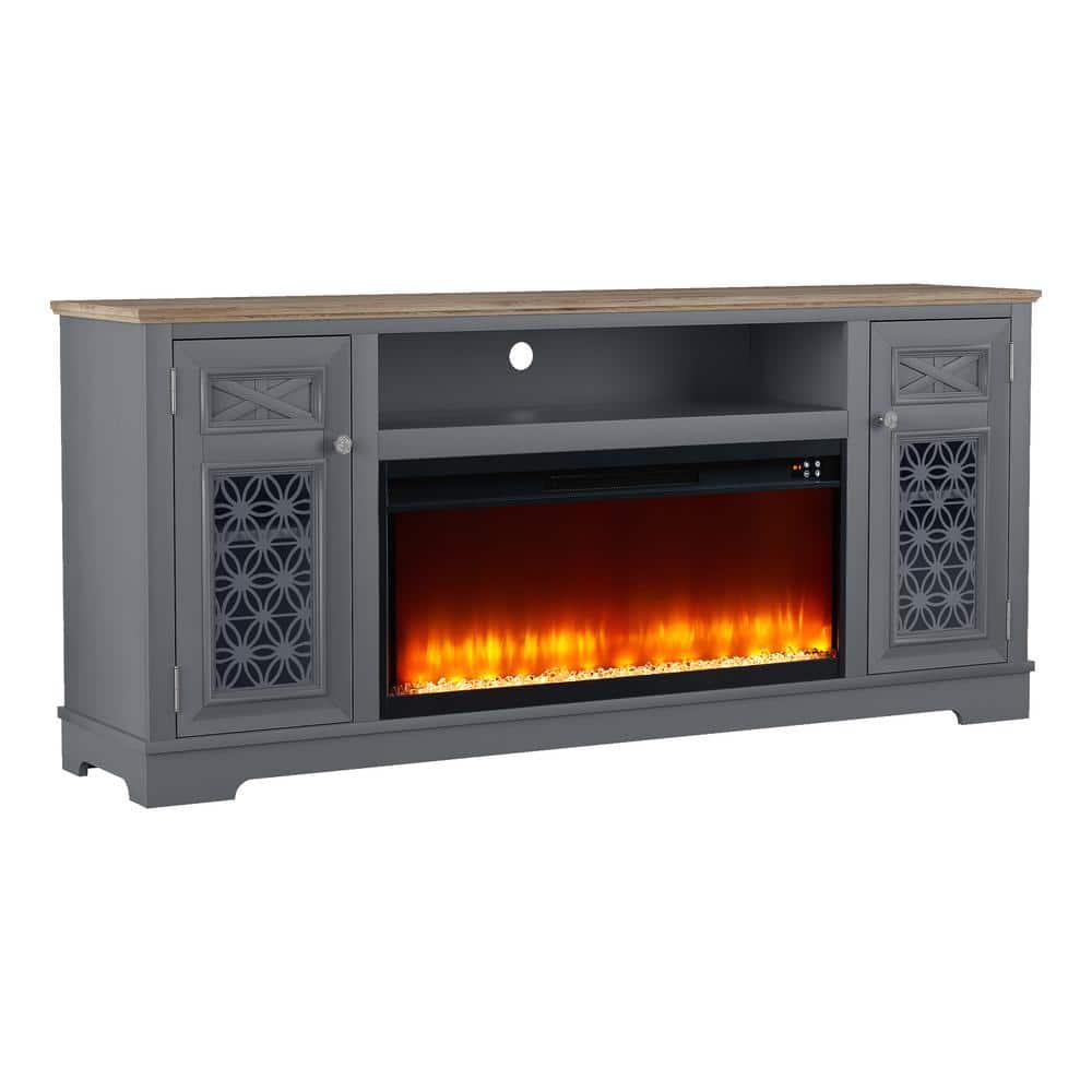 Gray 70" Electric Fireplace TV Stand with Cabinets