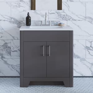 Branine 30 in. W x 19 in. D x 33 in. H Single Sink Freestanding Bath Vanity in Cement with White Cultured Marble Top