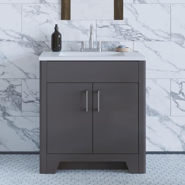 Home Decorators Collection Branine 30 in. W x 19 in. D x 33 in. H Single Sink Freestanding Bath Vanity in Cement with White Cultured Marble Top
