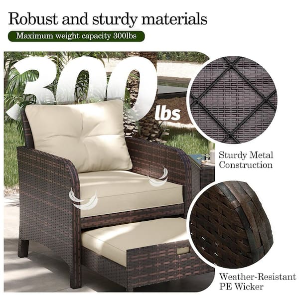 PATIO WATCHER 5-Piece Wicker Lounge Chair Outdoor Rattan Patio