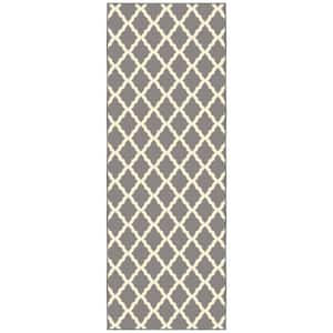 Glamour Collection Non-Slip Rubberback Moroccan Trellis Design 2x6 Indoor Runner Rug, 2 ft. 2 in. x 6 ft., Gray